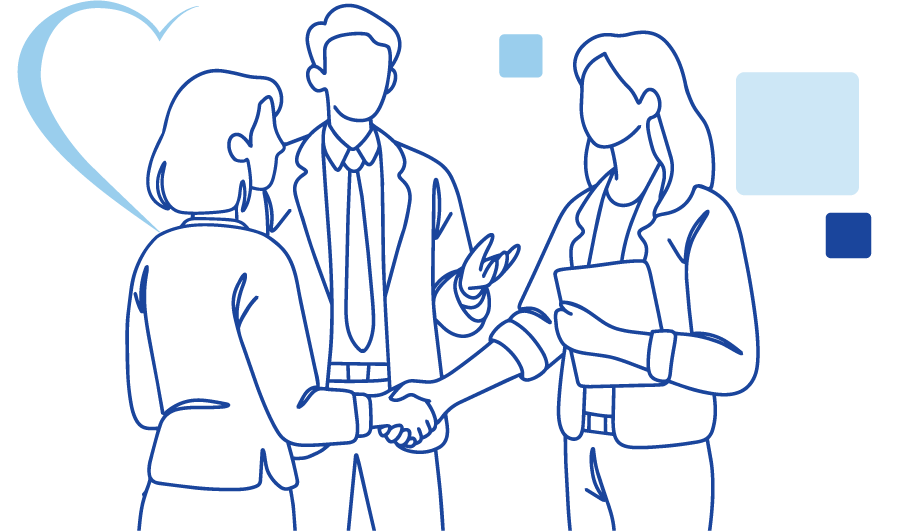 3 people shaking hands